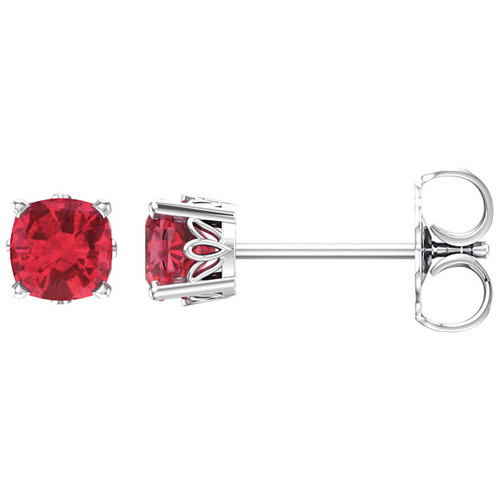 14k White Gold .88 ct Created Ruby Checkerboard Stud Earrings