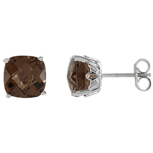 14kt White Gold 2.1 ct Smoky Quartz Checkerboard Stud Earrings