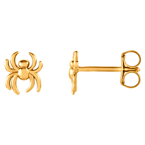 14k Yellow Gold Spider Stud Earrings