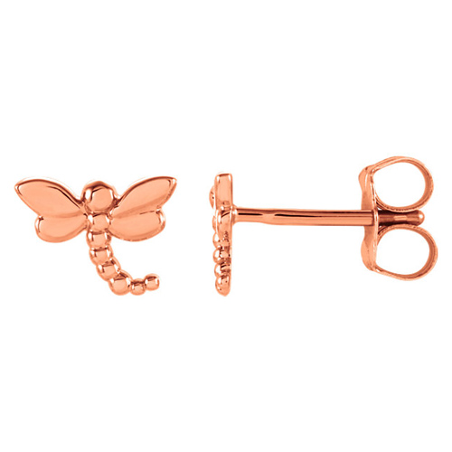 14k Rose Gold Dragonfly Stud Earrings