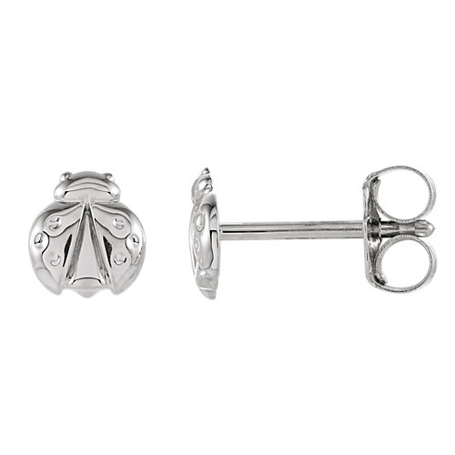 14k White Gold Ladybug Stud Earrings