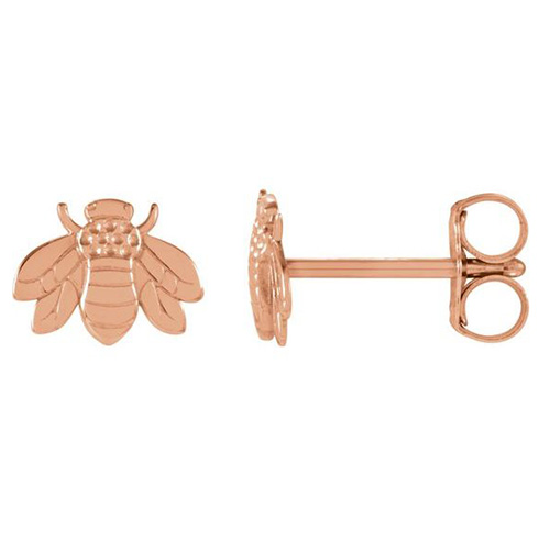 14k Rose Gold Bumble Bee Stud Earrings