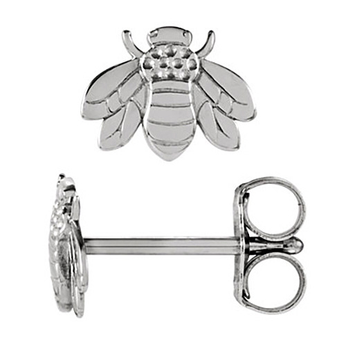 14k White Gold Bumble Bee Stud Earrings