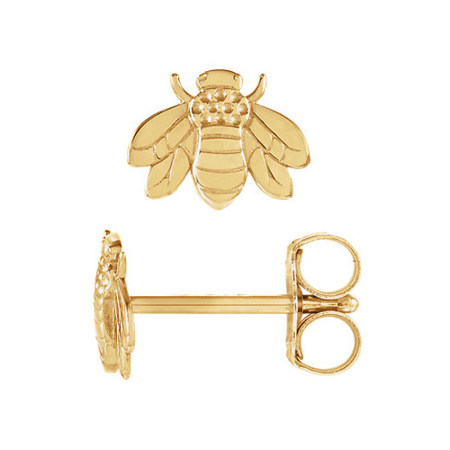 14k Yellow Gold Bumblebee Stud Earrings