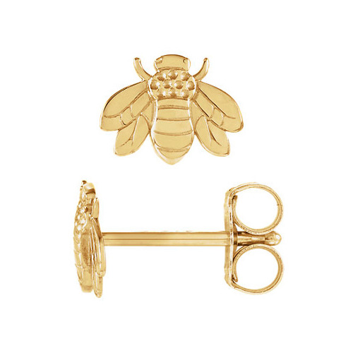 14k Yellow Gold Bumble Bee Stud Earrings