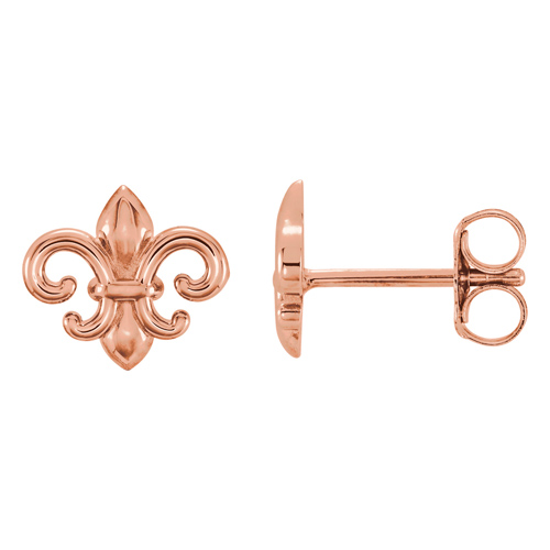14k Rose Gold Fleur-de-Lis Stud Earrings