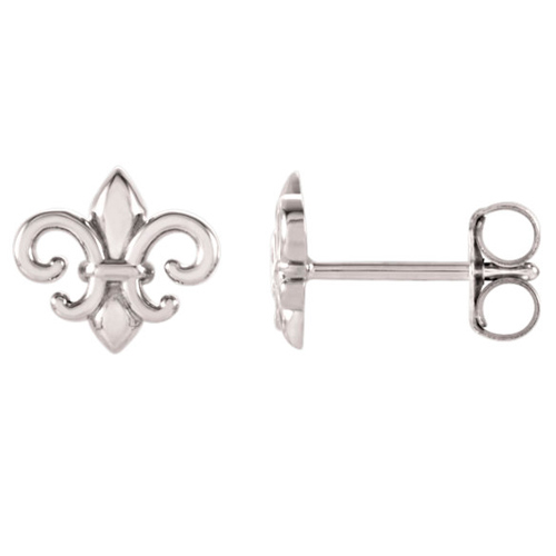 14k White Gold Fleur-de-Lis Stud Earrings