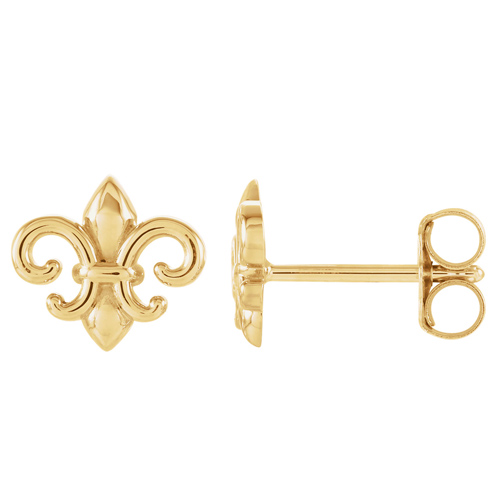 14k Yellow Gold Fleur-de-Lis Stud Earrings