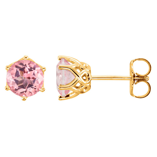 14k Yellow Gold 1.5 ct tw Pink Morganite Crown Stud Earrings