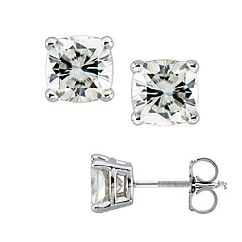 14k White Gold 2.1 ct tw Forever One Moissanite Cushion Earrings