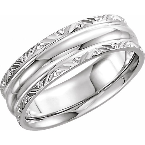 14kt White Gold 6mm Comfort Fit Wedding Band with Decorative Edges