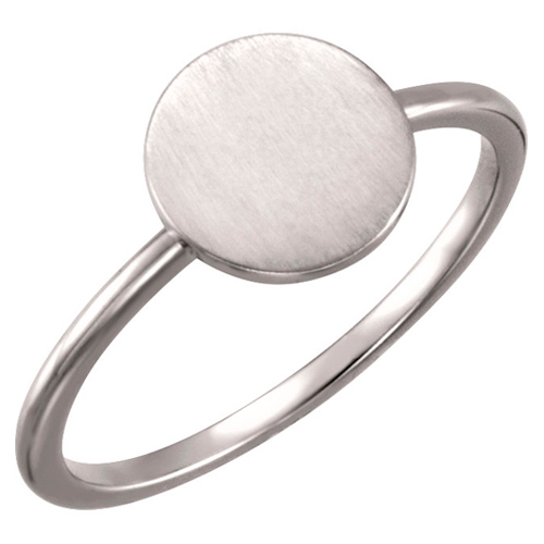 14K White Gold Small Round Engravable Signet Ring