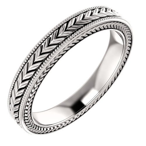 14k White Gold Wheat Pattern Wedding Band 3mm