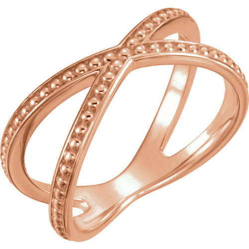 14kt Rose Gold Beaded Crossover Ring