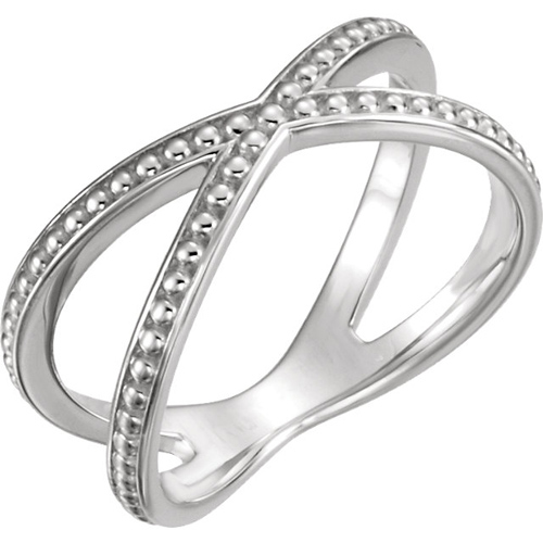 14kt White Gold Beaded Crossover Ring