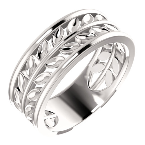 14kt White Gold Leaf Wedding Band
