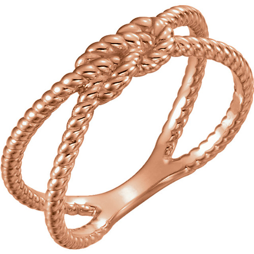 14kt Rose Gold Rope Knot Crossover Ring