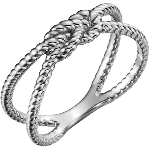 14kt White Gold Rope Knot Crossover Ring