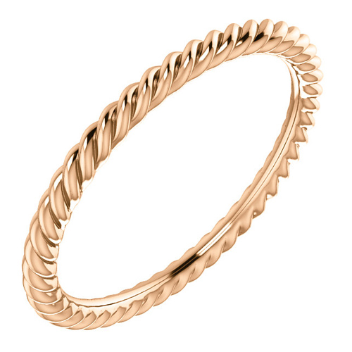 14kt Rose Gold 1.3mm Comfort Fit Rope Pattern Wedding Band