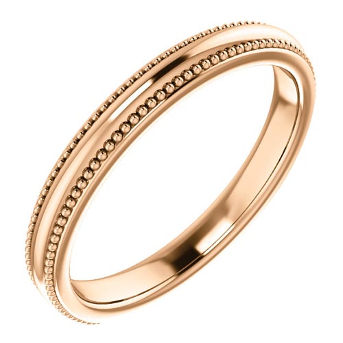 14k Rose Gold Wedding Band with Beaded Edges 2.5mm