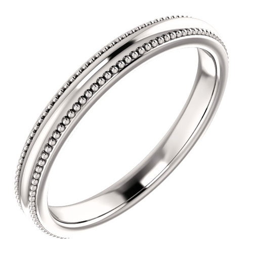 14k White Gold Wedding Band with Beaded Edges 2.5mm