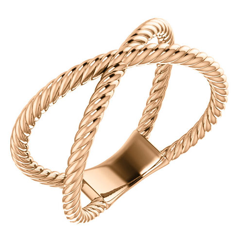 14k Rose Gold Criss Cross Rope Ring
