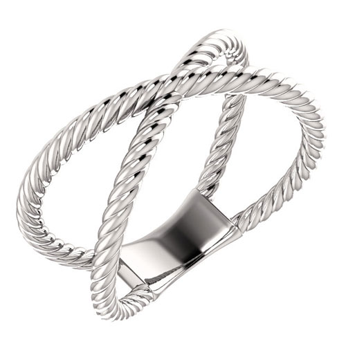 14k White Gold Criss Cross Rope Ring