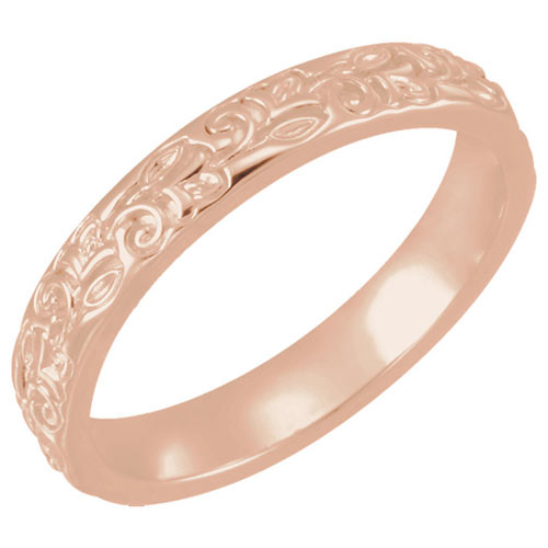 14k Rose Gold Floral Wedding Band 3mm
