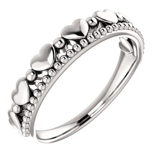 14k White Gold Stackable Beaded Heart Ring