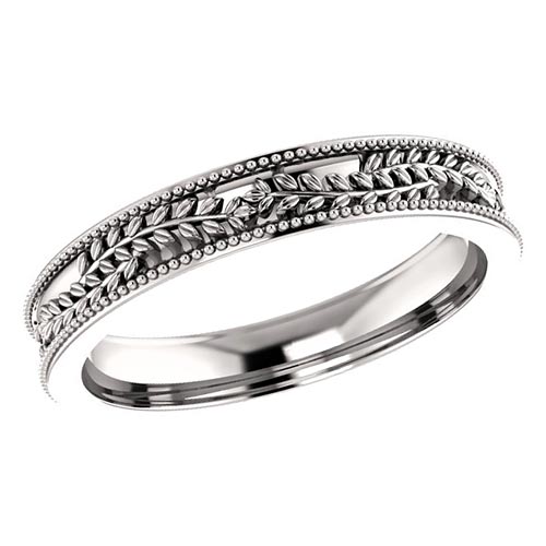 Platinum Wreath Wedding Band with Milgrain 3.5mm