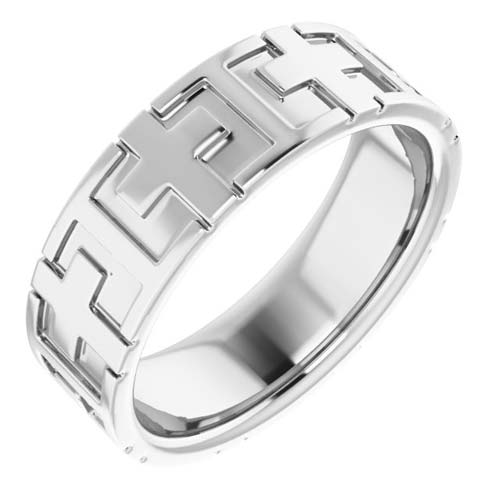 14k White Gold Cross Wedding Band 7mm