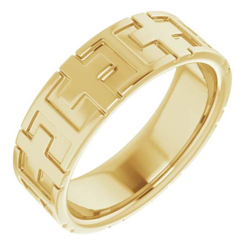 14k Yellow Gold Cross Wedding Band 7mm