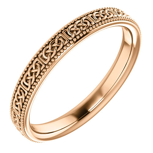 14k Rose Gold 3mm Celtic Milgrain Wedding Band
