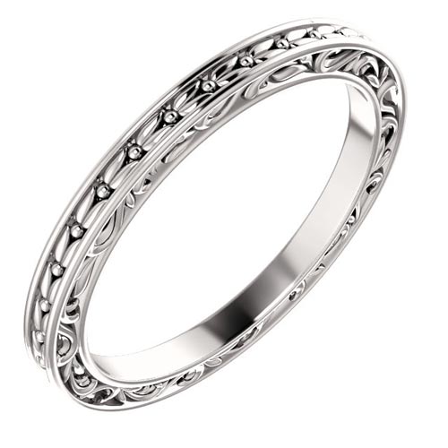 Platinum Sculpted Leaf Wedding Band 2mm