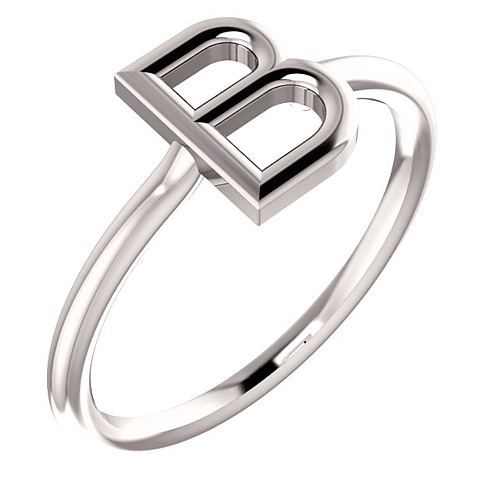 14k White Gold Stackable Initial B Ring