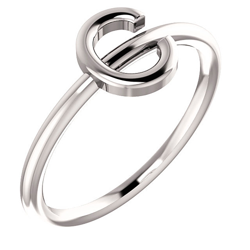 14k White Gold Stackable Initial C Ring