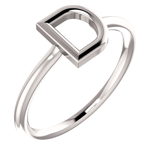 14k White Gold Stackable Initial D Ring