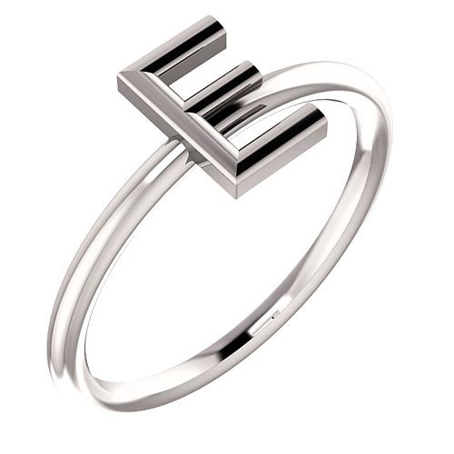 14k White Gold Stackable Initial E Ring