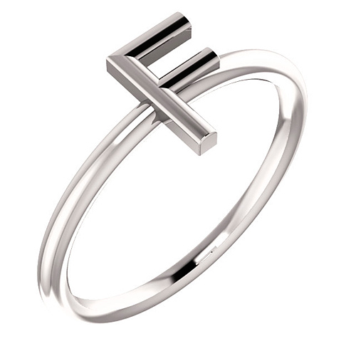 14k White Gold Stackable Initial F Ring