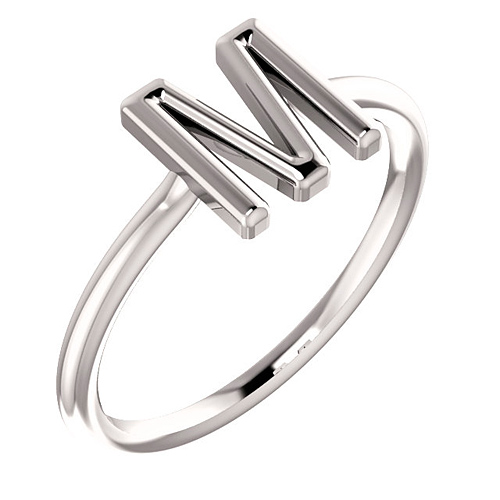 14k White Gold Stackable Initial M Ring