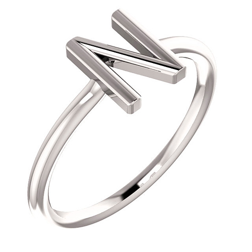 14k White Gold Stackable Initial N Ring