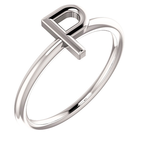 14k White Gold Stackable Initial P Ring
