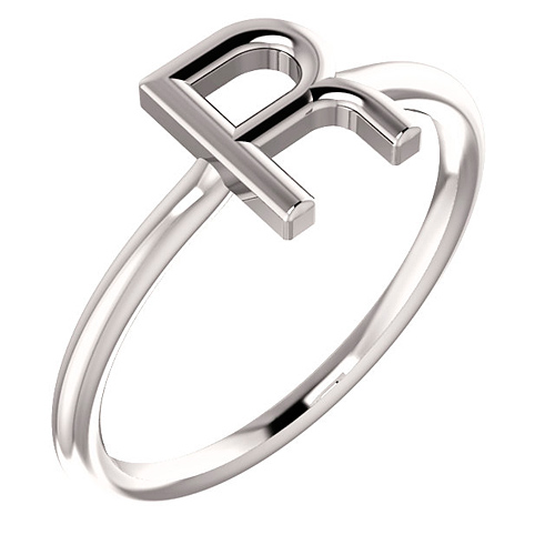14k White Gold Stackable Initial R Ring