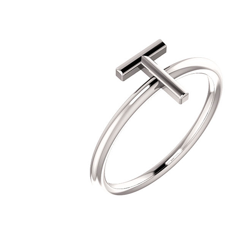 14k White Gold Stackable Initial T Ring