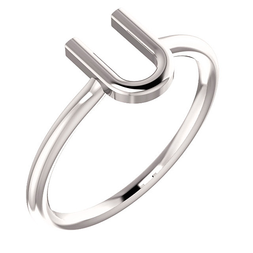 14k White Gold Stackable Initial U Ring