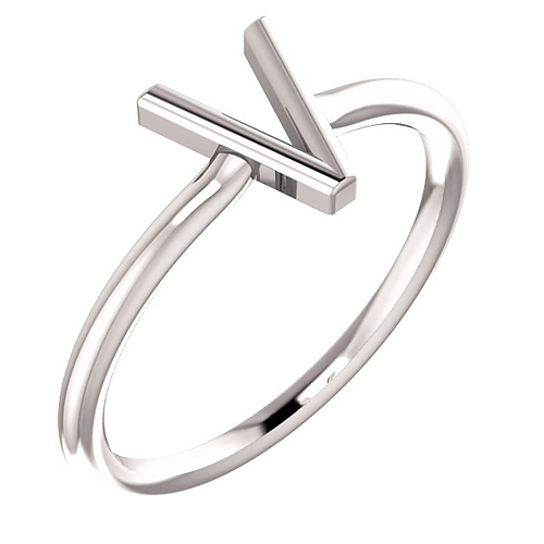 14k White Gold Stackable Initial V Ring