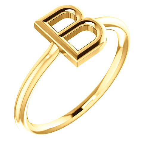 14k Yellow Gold Stackable Initial B Ring