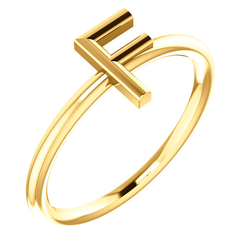 14k Yellow Gold Stackable Initial F Ring