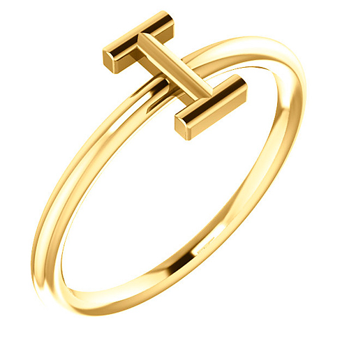 14k Yellow Gold Stackable Initial I Ring