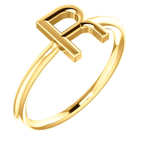 14k Yellow Gold Stackable Initial R Ring